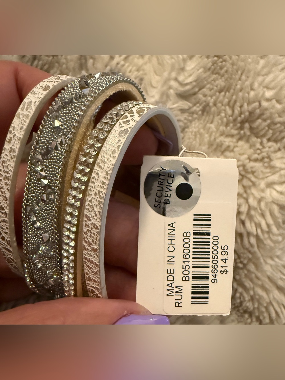 White Multi-Row Wrap Bracelet with Rhinestones - Picture 5 of 5